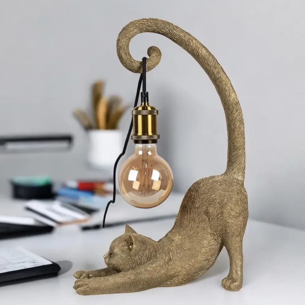 Tischlampe Katze gold Chloe Höhe 49 cm