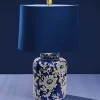 Tischlampe Keramik vintage Blue Flower H 55 cm