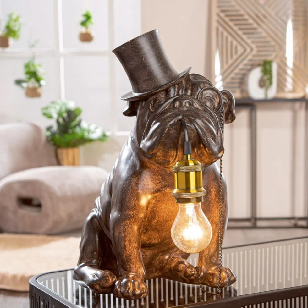 Tischlampe Mops BUDDY braun Höhe 42 cm