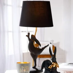 Tischlampe tanzender Hase MORRO schwarz gold H 53 cm