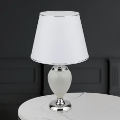 Tischlampe weiß Odelia chrom Höhe 48 cm