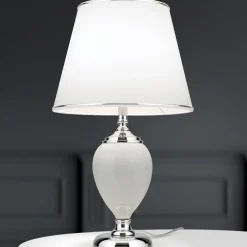 Tischlampe weiß Odelia chrom Höhe 48 cm