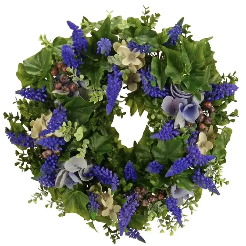 Türkranz Blumenkranz mit Traubenhyazinthen blau Durchmesser 38 cm