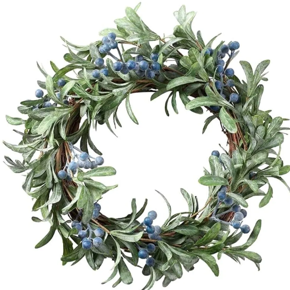 Türkranz Deko Kranz Beerenblätterkranz grün blau 40 cm
