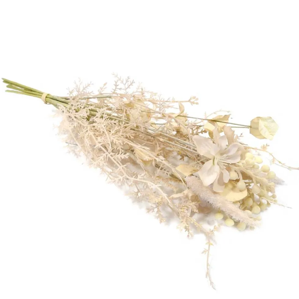 Trockenblumenstrauß Seide Blütenbündel Kunstblume creme Höhe 38 cm