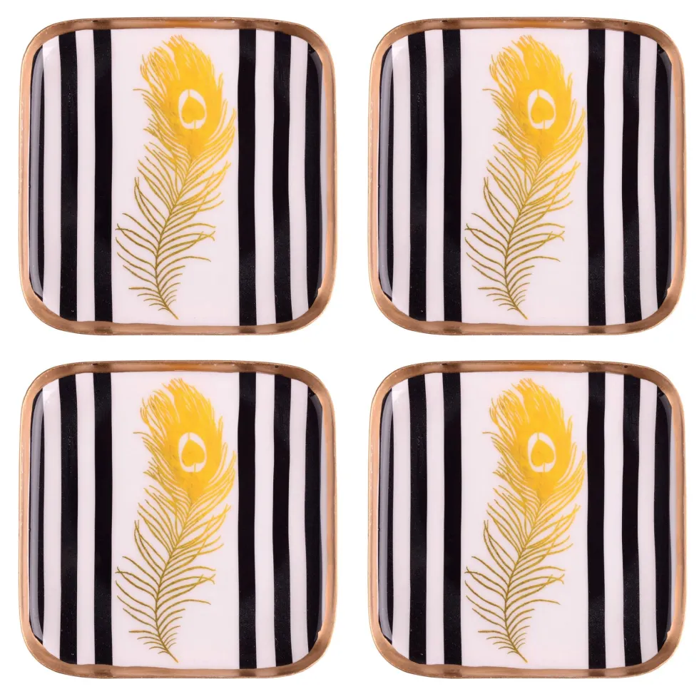 Untersetzer 4er Set GOLDEN FEATHER GiftCompany Metall 10×10 cm