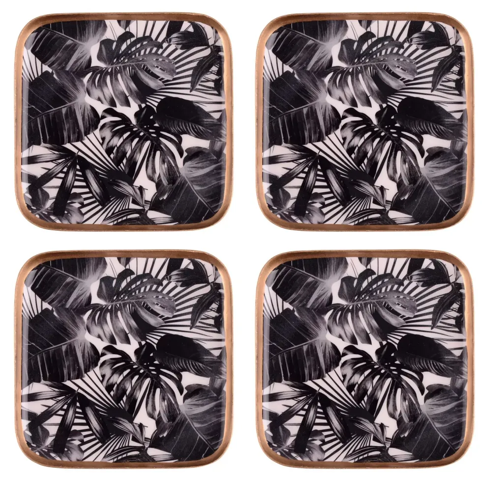 Untersetzer 4er Set SAIGON BLACK LEAVES GiftCompany Metall 10×10 cm