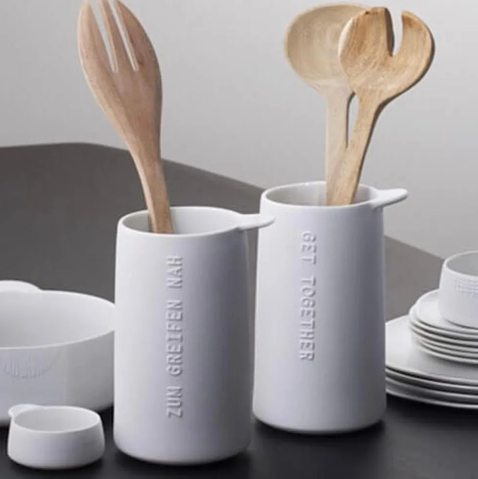 Utensilienhalter Kochlöffelhalter Porzellan ZUM GREIFEN NAH Räder Design weiß H 17 cm