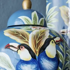 Vase blau mit Motiv Tropics Werner Voß