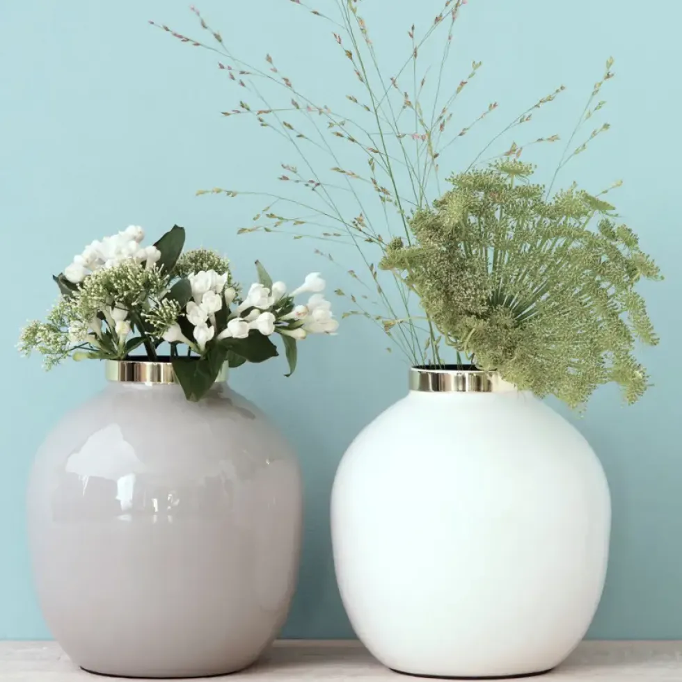 Vase Deko rund Saigon GiftCompany weiß Höhe 14 cm