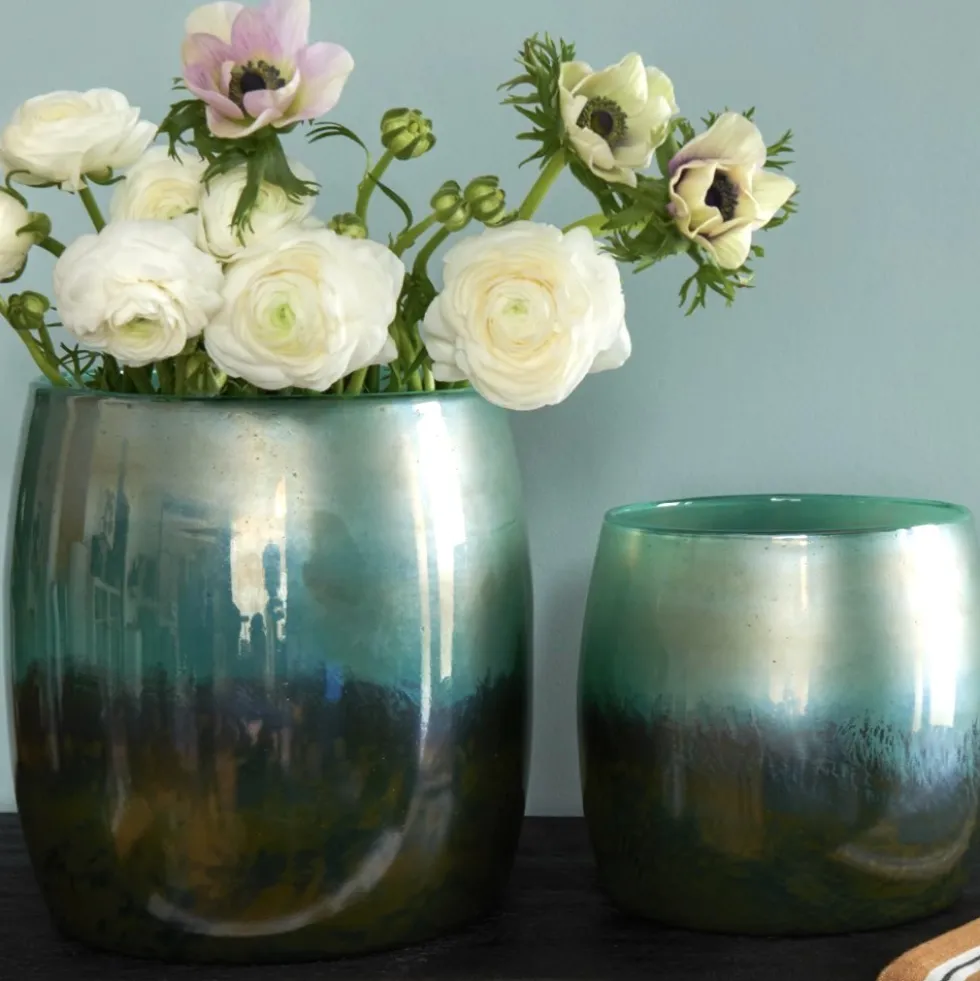 Vase Glas grün Linen GiftCompany Perlmutt