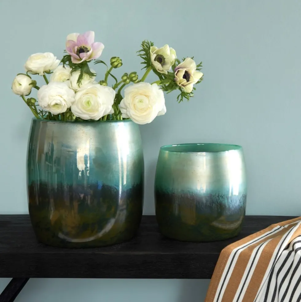 Vase Glas grün Linen GiftCompany Perlmutt