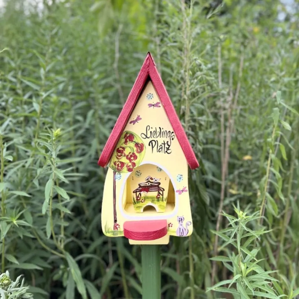 Vogelfutterhaus Handgemacht LIEBLINGSPLATZ Vogelvilla mit Ständer Höhe 33 cm