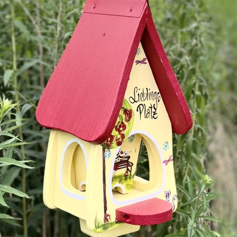 Vogelfutterhaus Handgemacht LIEBLINGSPLATZ Vogelvilla mit Ständer Höhe 33 cm