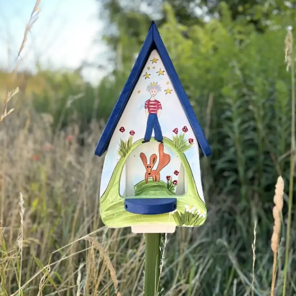 Vogelfutterhaus mit Ständer bunt Papageno Vogelvilla Höhe 45 cm