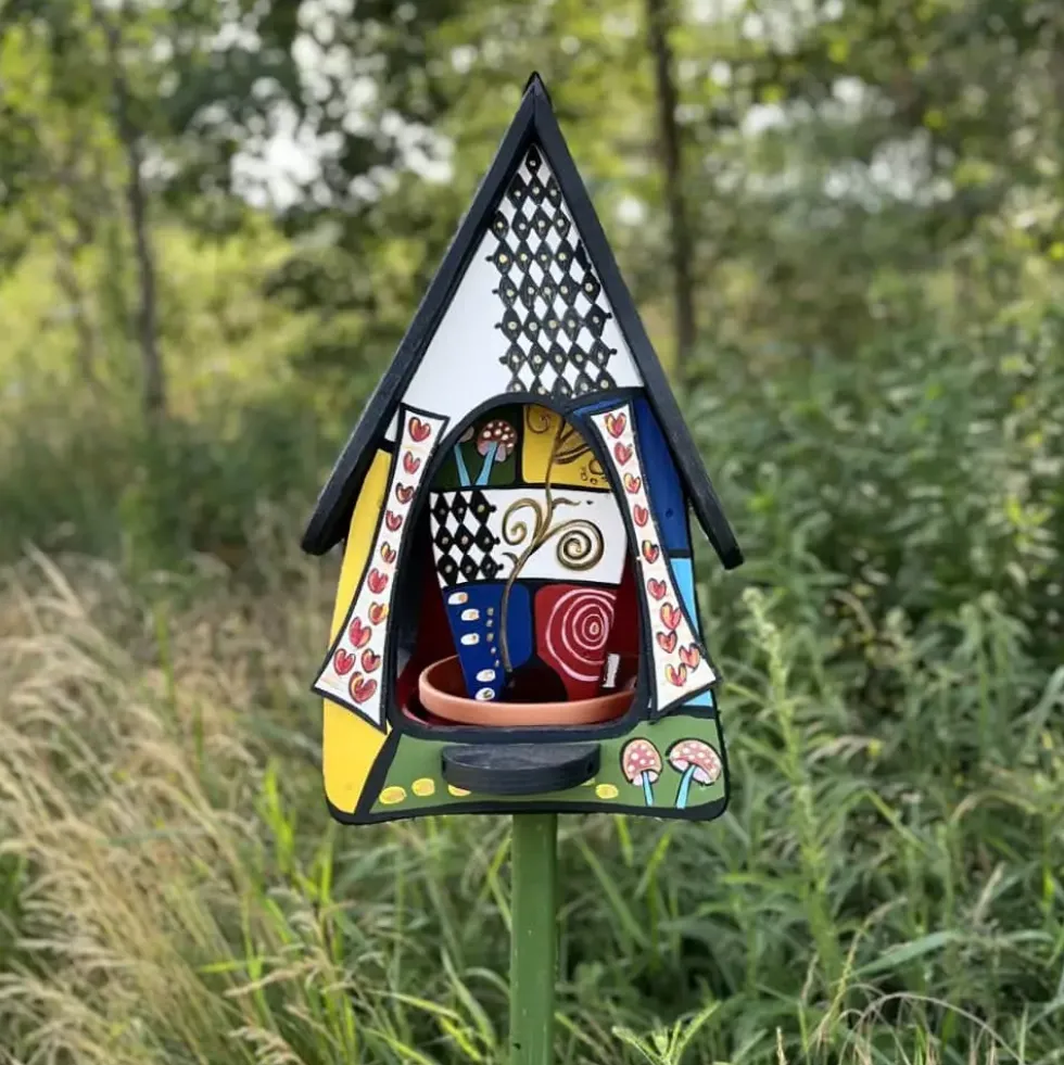 Vogelfutterhaus mit Ständer bunt Märchenwelt Vogelvilla Höhe 52 cm