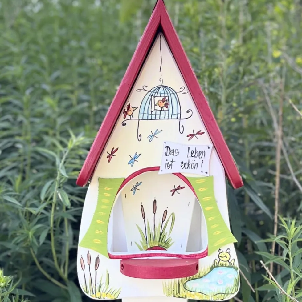 Vogelfutterhaus mit Ständer Das Leben ist schön Vogelvilla Höhe 45 cm