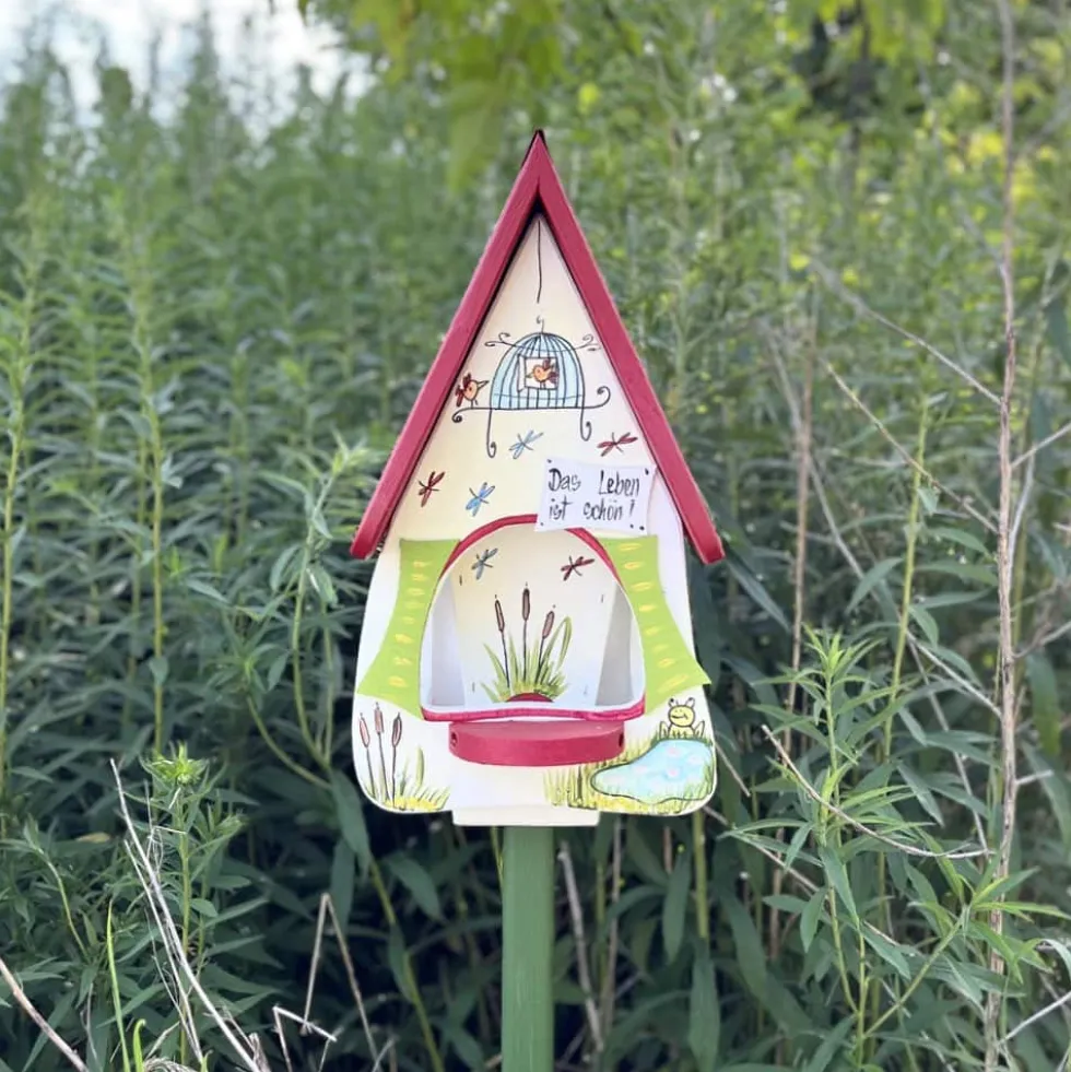 Vogelfutterhaus mit Ständer Das Leben ist schön Vogelvilla Höhe 45 cm