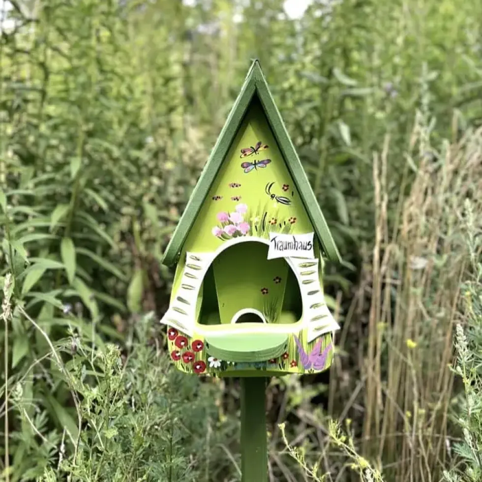 Vogelfutterhaus mit Ständer grün Traumhaus Vogelvilla Höhe 45 cm