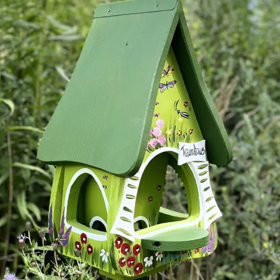 Vogelfutterhaus mit Ständer grün Traumhaus Vogelvilla Höhe 45 cm