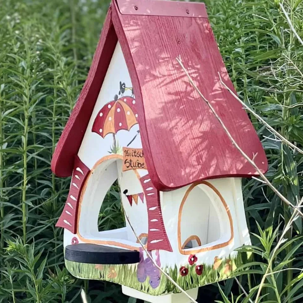 Vogelfutterhaus mit Ständer Zwitscherstube Vogelvilla Höhe 45 cm