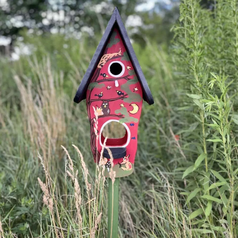 Vogelhaus groß mit Ständer Tier des Waldes Vogelvilla Höhe 50 cm