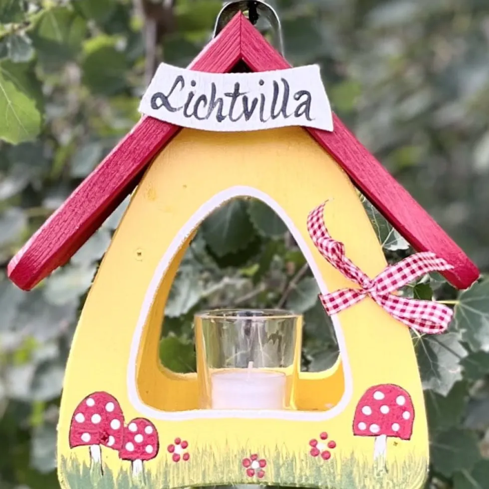 Vogelhaus LICHTVILLA Laterne zum Hängen gelb Vogelvilla Höhe 23 cm