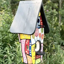 Vogelhaus mit Ständer bunt Fantasiewelt Vogelvilla Höhe 50 cm