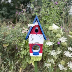 Vogelhaus Nistkasten mit Ständer AUF ZU NEUEN UFERN Vogelvilla Höhe 50 cm
