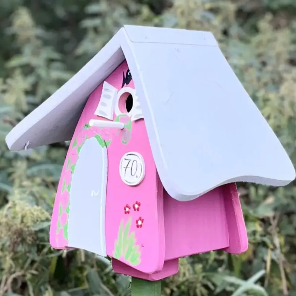 Vogelhaus Nistkasten mit Ständer 70 GEBURTSTAG Vogelvilla Höhe 33 cm