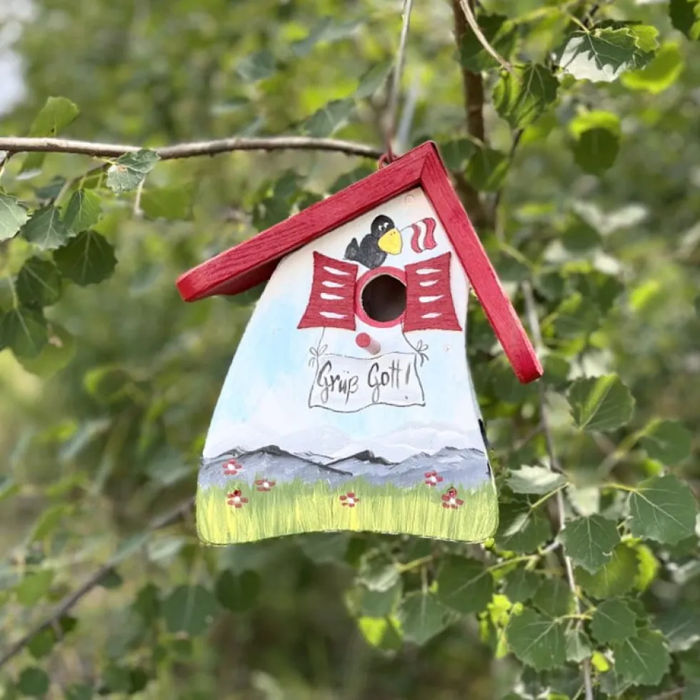 Vogelhaus Nistkasten zum aufhängen GRÜß GOTT Vogelvilla Höhe 23 cm