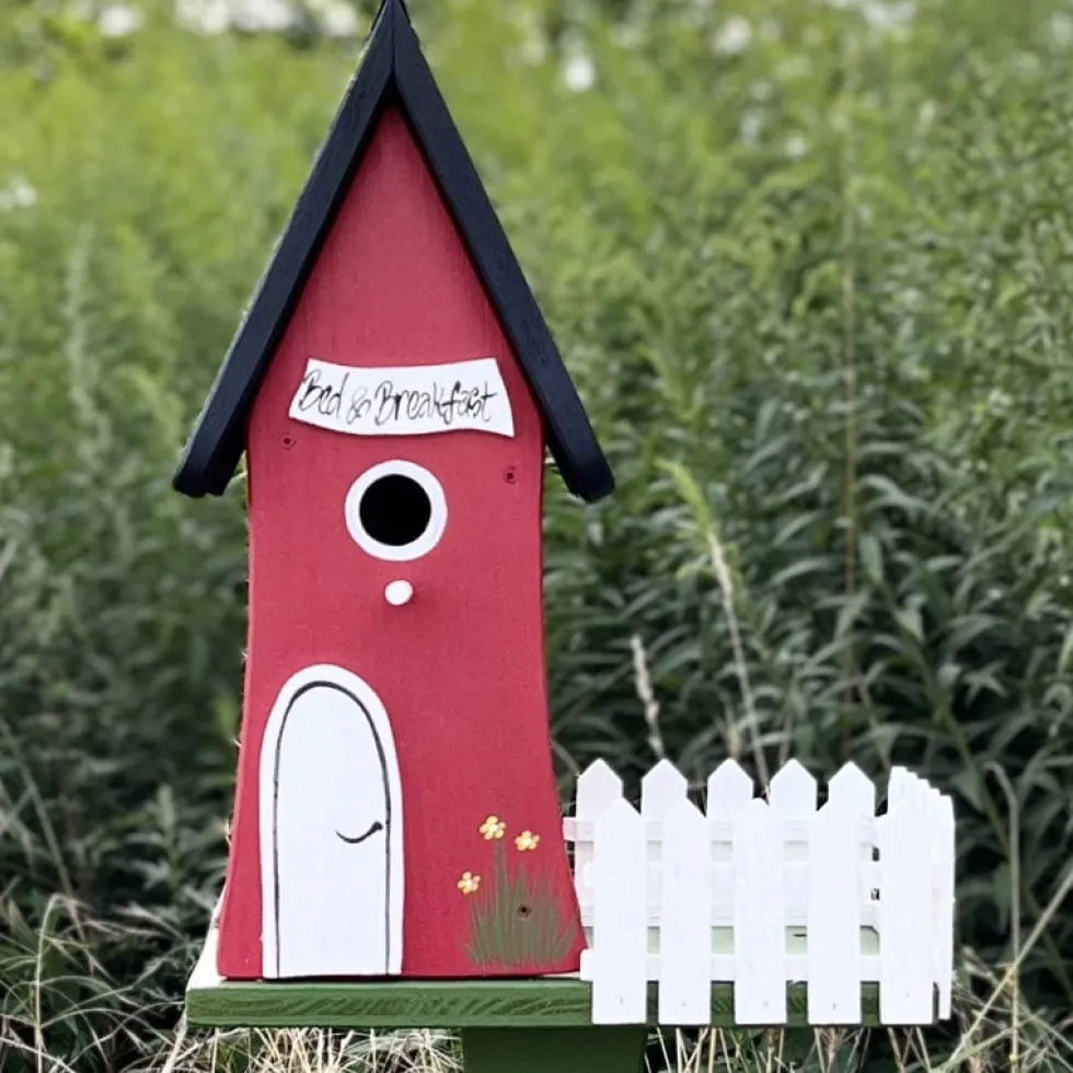 Vogelhaus XXL mit Ständer Bed & Breakfast Vogelvilla rot Höhe 44 cm