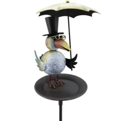 Vogeltränke Gartenstecker Metall Vogel mit Schirm Höhe 137 cm