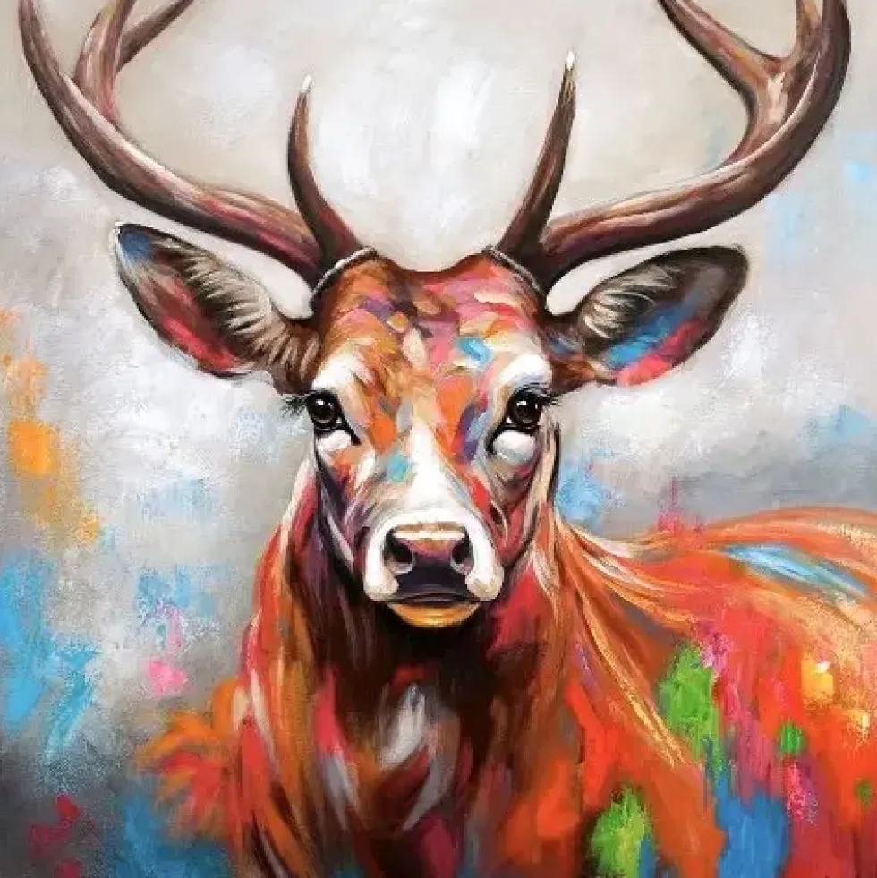 Wandbild handgemalt Colourful Deer 100×100 cm