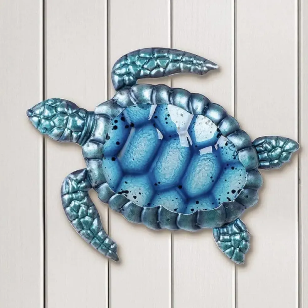 Wanddeko Metall Schildkröte Blau SCHILDI B 28 cm