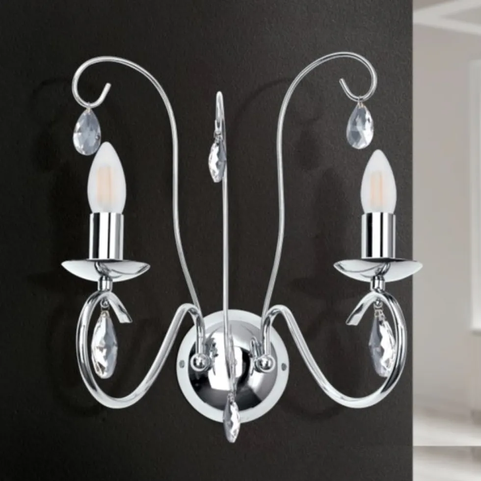 Wandleuchte Ancona chrom mit Kristallbehang
