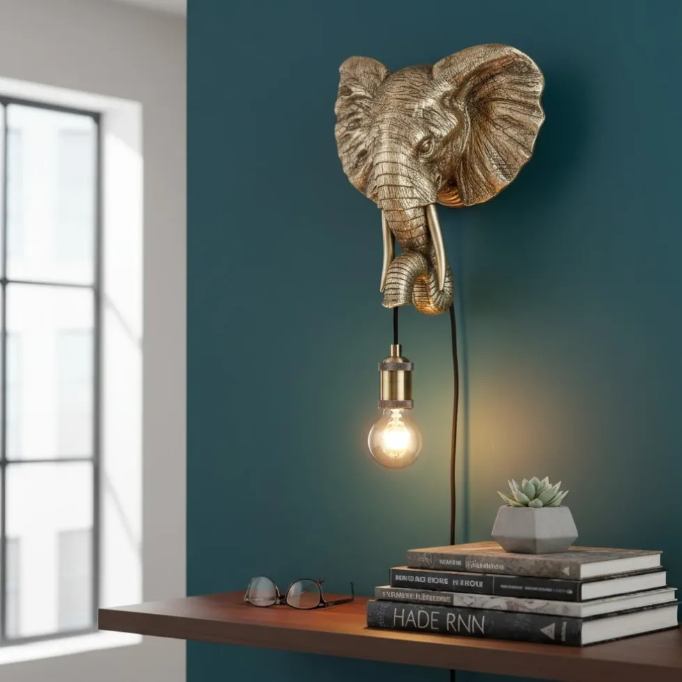 Wandleuchte Elefant Eric gold Höhe 36 cm