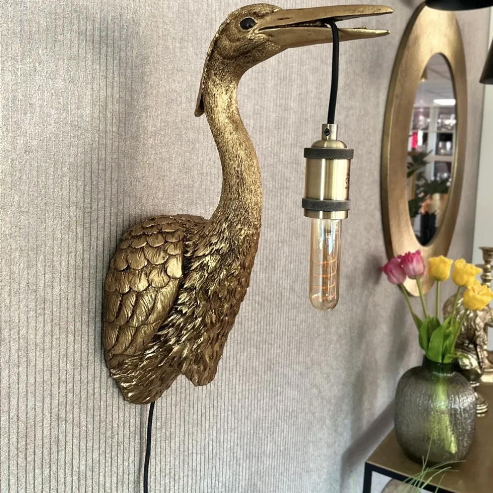 Wandleuchte Kranich gold Kalli Höhe 48 cm