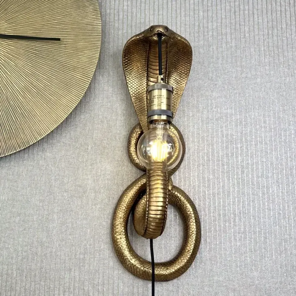 Wandleuchte Schlange Kobra gold Höhe 52 cm