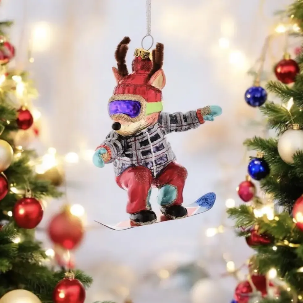 Weihnachtsbaumschmuck RENTIER MIT SNOWBOARD GiftCompany H 14 cm