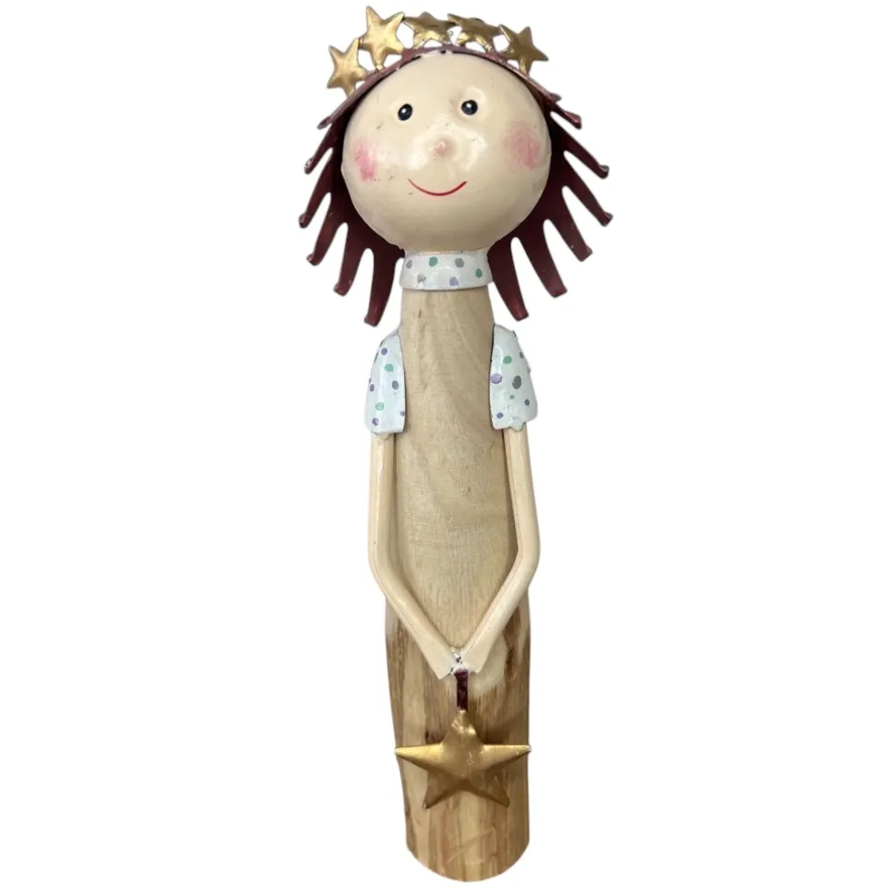 Weihnachtsdeko Holz Engel ALENJA mit Stern Höhe 27 cm