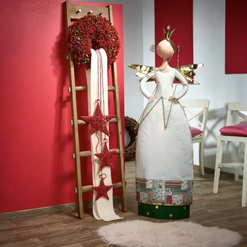 Weihnachtsdeko Metall Engel mit LED-Stern Höhe 158 cm