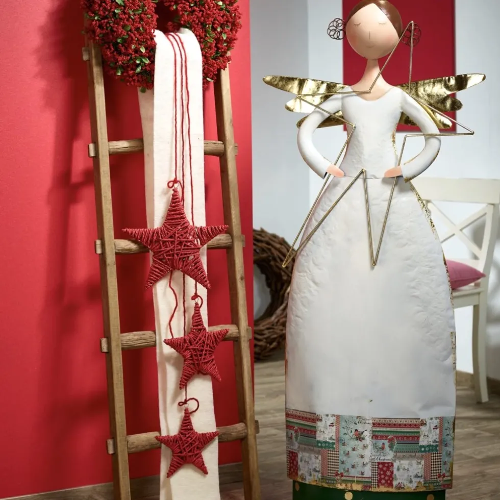 Weihnachtsdeko Metall Engel mit LED-Stern Höhe 158 cm