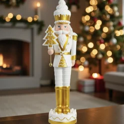 Weihnachtsdeko Nussknacker Noce weiß gold GiftCompany Höhe 94 cm