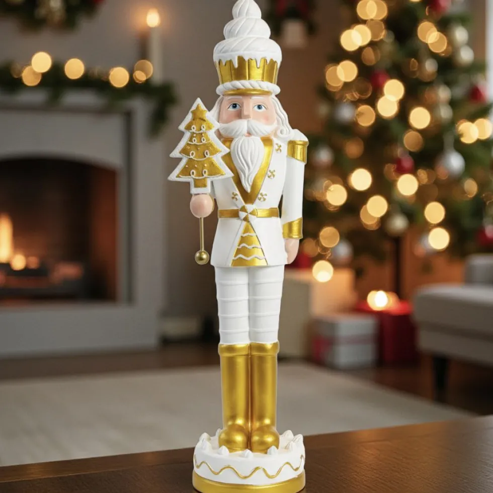 Weihnachtsdeko Nussknacker Noce weiß gold GiftCompany Höhe 94 cm