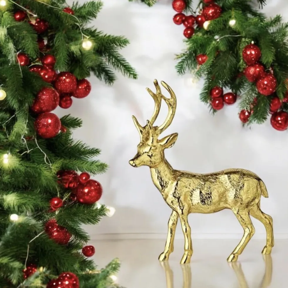 Weihnachtsdeko Rentier Deko Lasse Edzard gold Höhe 28 cm