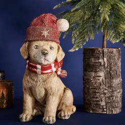 Weihnachtsdeko Werner Voß Hund Henning mit Bommelmütze Höhe 27 cm