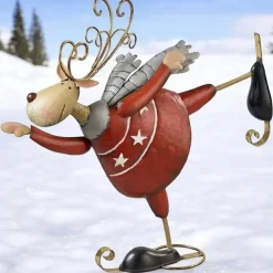 Weihnachtsfigur Deko Metall Rentier mit Schlittschuhen Höhe 48 cm