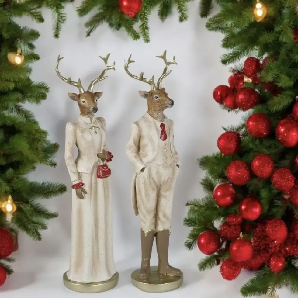 Weihnachtsfigur Galano Hirsch Kaheku 2er Set creme Höhe 35 cm