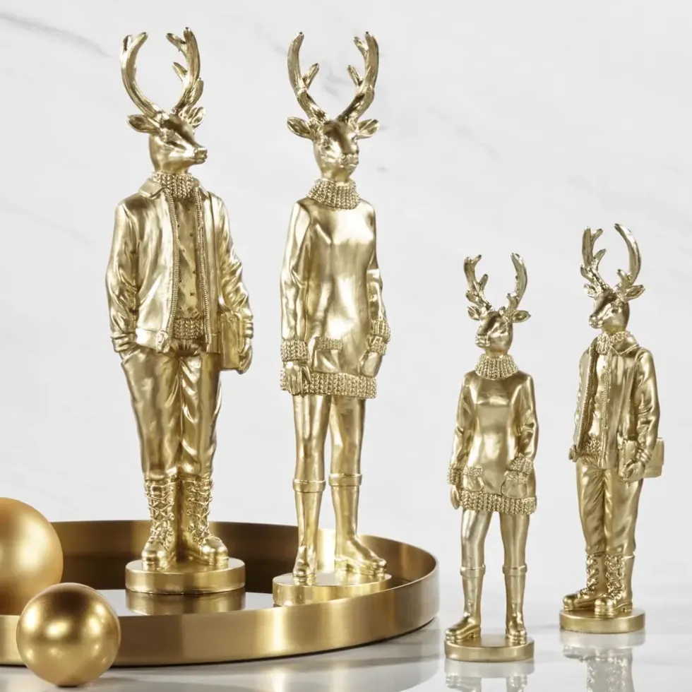 Weihnachtsfigur Hirsch Perkins 2er Set gold Höhe 35 cm